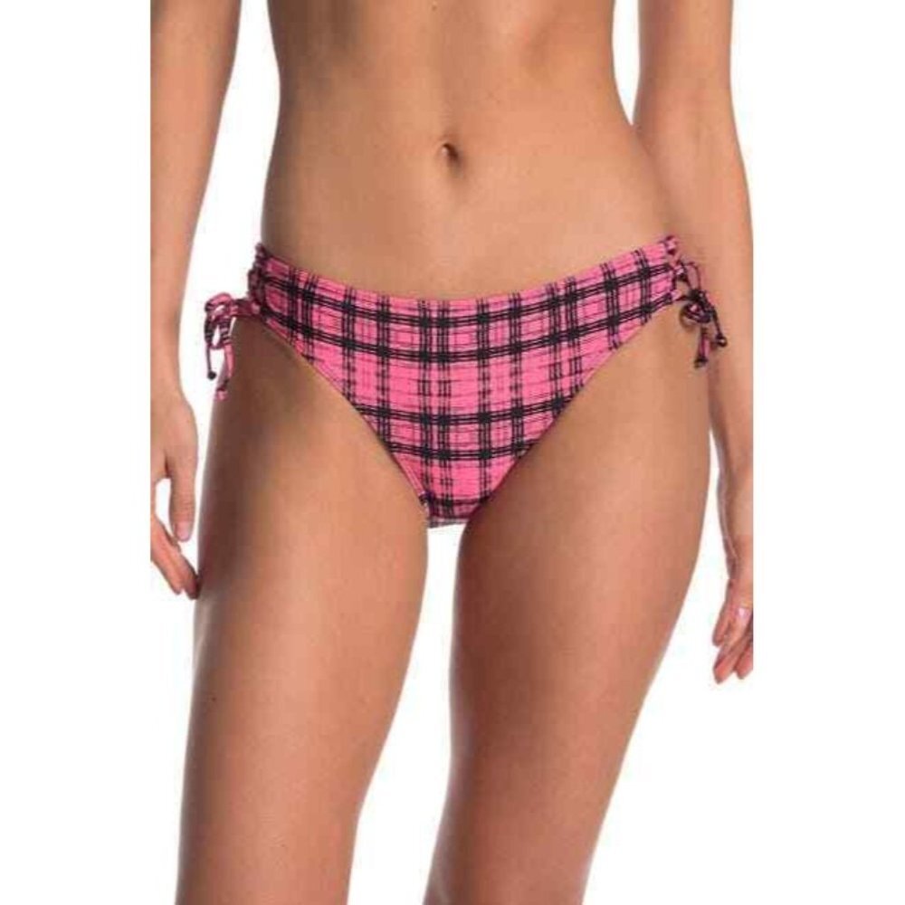 Ella Moss NWOT S Pink & Black Plaid Lace-Up Bikini Bottoms
